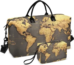 Travel Duffel Bag Large Weekender Overnight Bags for Women Men, Historic World Map Gym Bag with Toiletry Bag