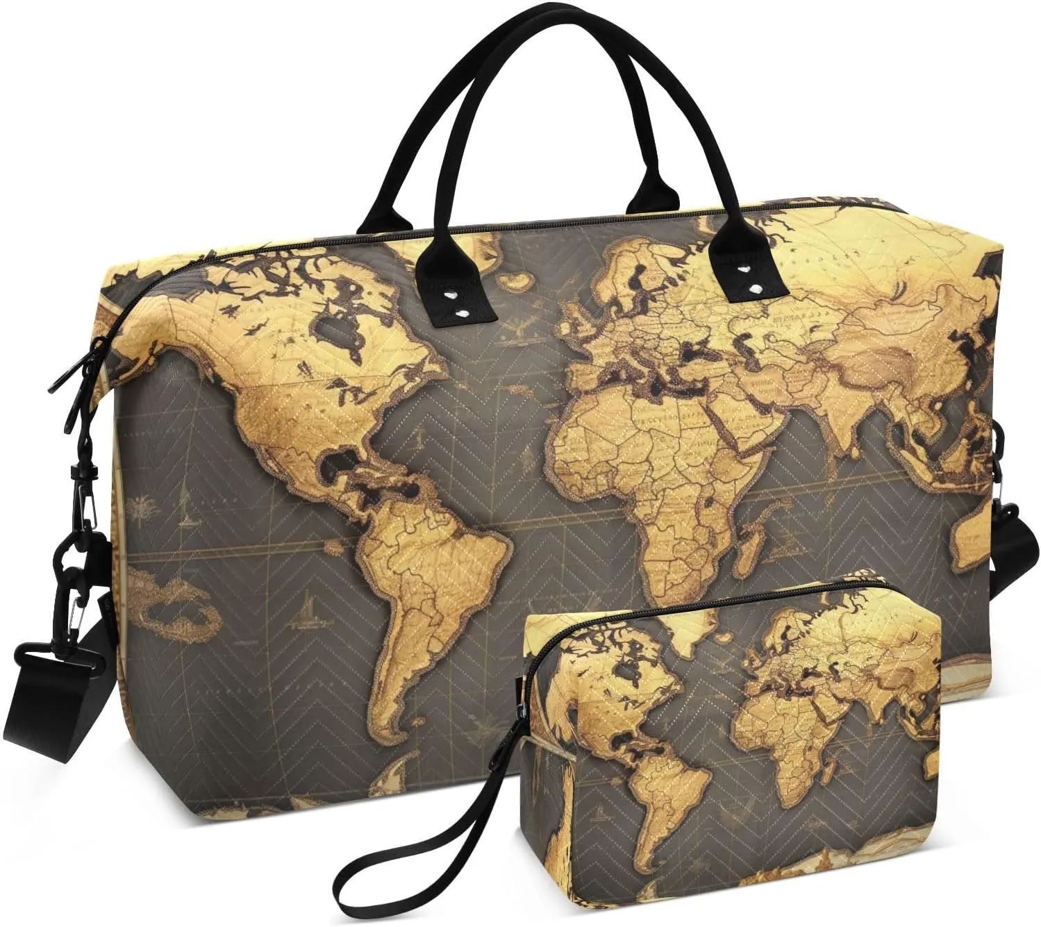 Travel Duffel Bag Large Weekender Overnight Bags for Women Men, Historic World Map Gym Bag with Toiletry Bag