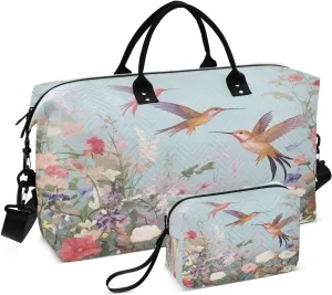 Travel Duffel Bag Large Weekender Overnight Bags for Women Men, Hummingbirds Gym Bag with Toiletry Bag