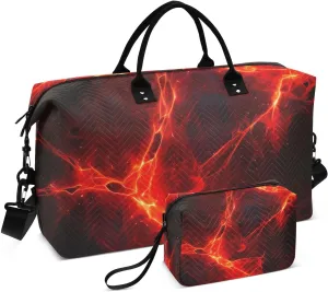 Travel Duffel Bag Large Weekender Overnight Bags for Women Men, Red Lightning Spark Gym Bag with Toiletry Bag