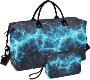 Travel Duffel Bag Large Weekender Overnight Bags for Women Men, Spark Texture Blue Gym Bag with Toiletry Bag