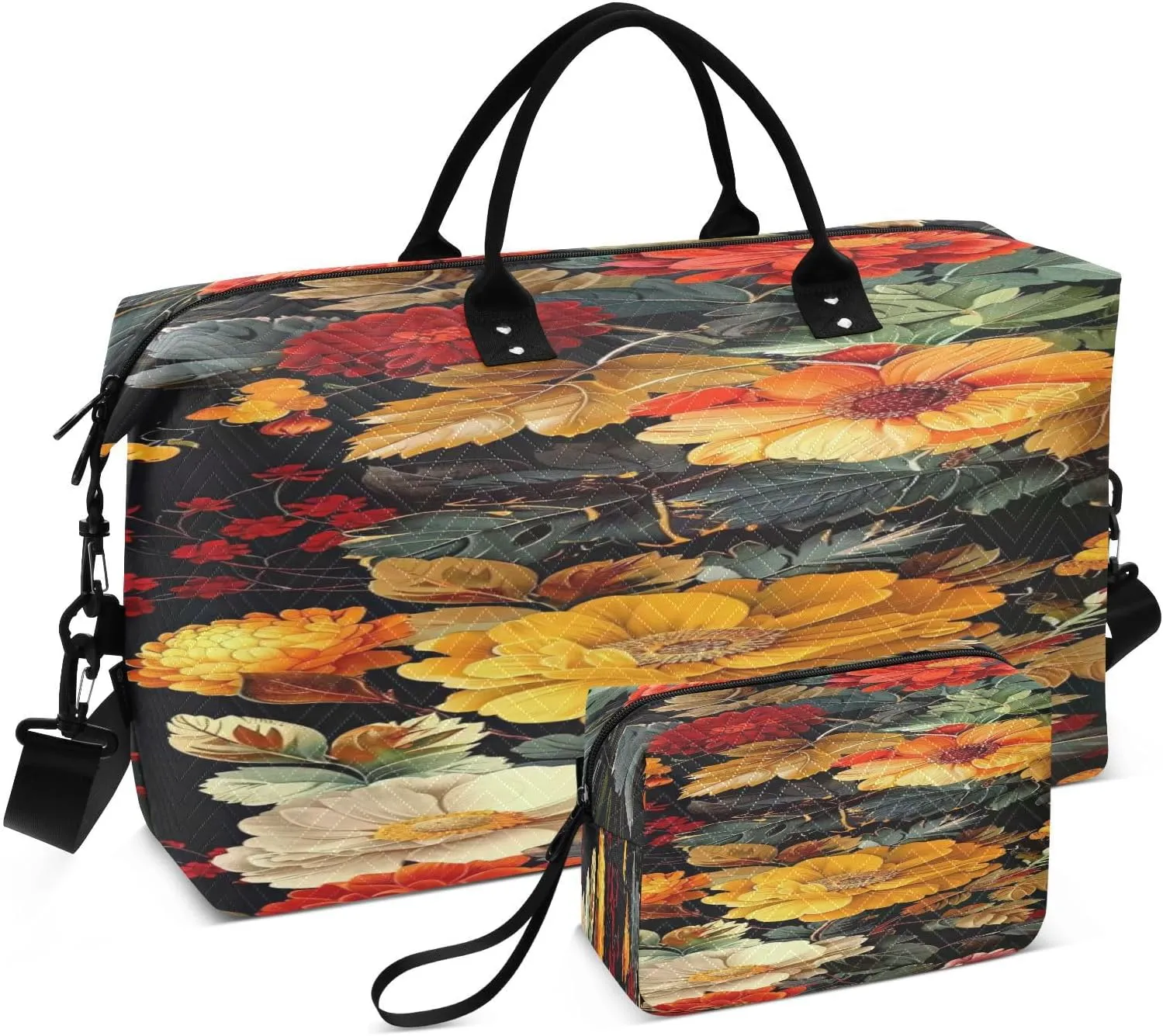 Travel Duffel Bag Large Weekender Overnight Bags for Women Men, Traditional Ethnic Flowers Gym Bag with Toiletry Bag