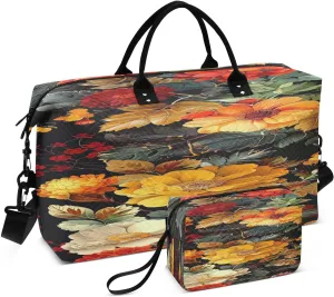 Travel Duffel Bag Large Weekender Overnight Bags for Women Men, Traditional Ethnic Flowers Gym Bag with Toiletry Bag