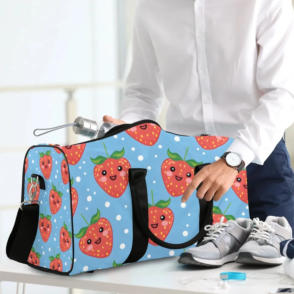Travel Duffel Bag, Polka Dot Strawberry Sports Tote Gym Bag Foldable Western Aztec Weekender Bag Carry on Luggage Handle Bag Overnight Shoulder Bag for Women Men,A-426
