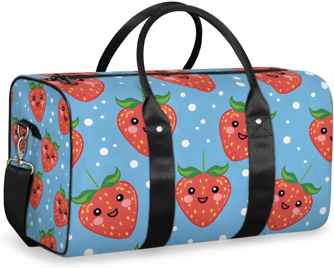 Travel Duffel Bag, Polka Dot Strawberry Sports Tote Gym Bag Foldable Western Aztec Weekender Bag Carry on Luggage Handle Bag Overnight Shoulder Bag for Women Men,A-426