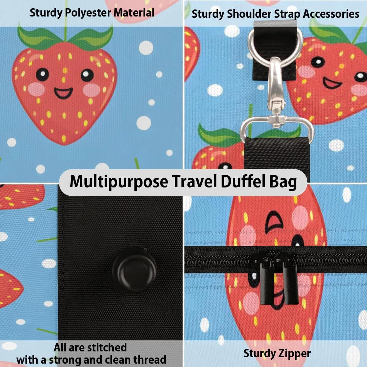 Travel Duffel Bag, Polka Dot Strawberry Sports Tote Gym Bag Foldable Western Aztec Weekender Bag Carry on Luggage Handle Bag Overnight Shoulder Bag for Women Men,A-426