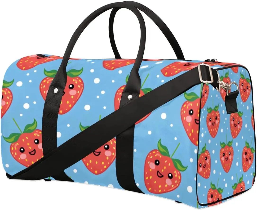 Travel Duffel Bag, Polka Dot Strawberry Sports Tote Gym Bag Foldable Western Aztec Weekender Bag Carry on Luggage Handle Bag Overnight Shoulder Bag for Women Men,A-426