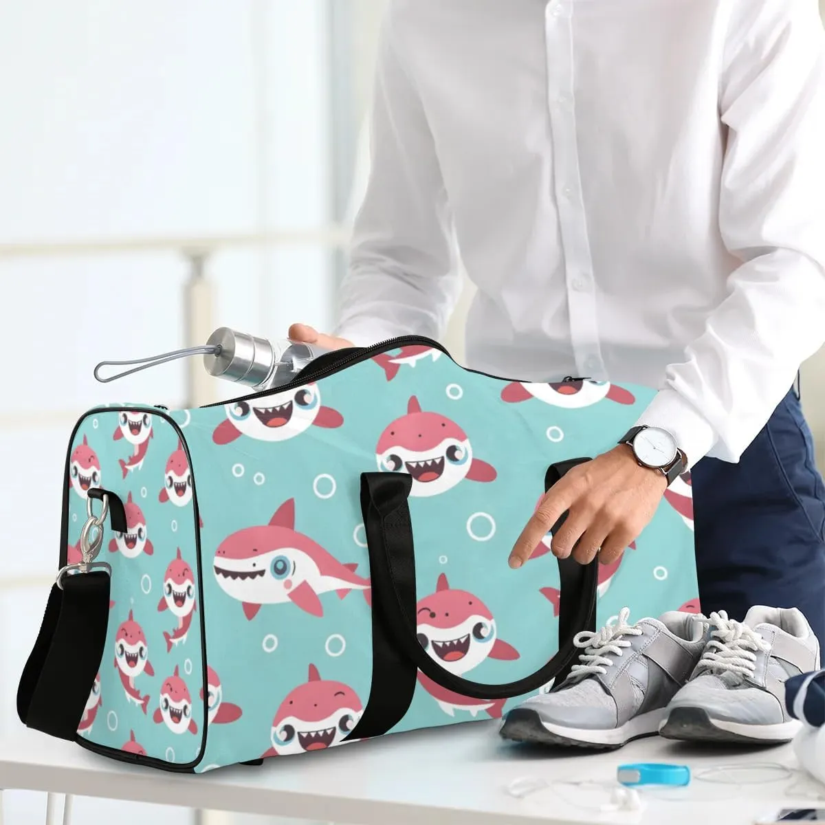 Travel Duffel Bag, Shark Ocean Animal Sports Tote Gym Bag Foldable Western Aztec Weekender Bag Carry on Luggage Handle Bag Overnight Shoulder Bag for Women Men,A-779