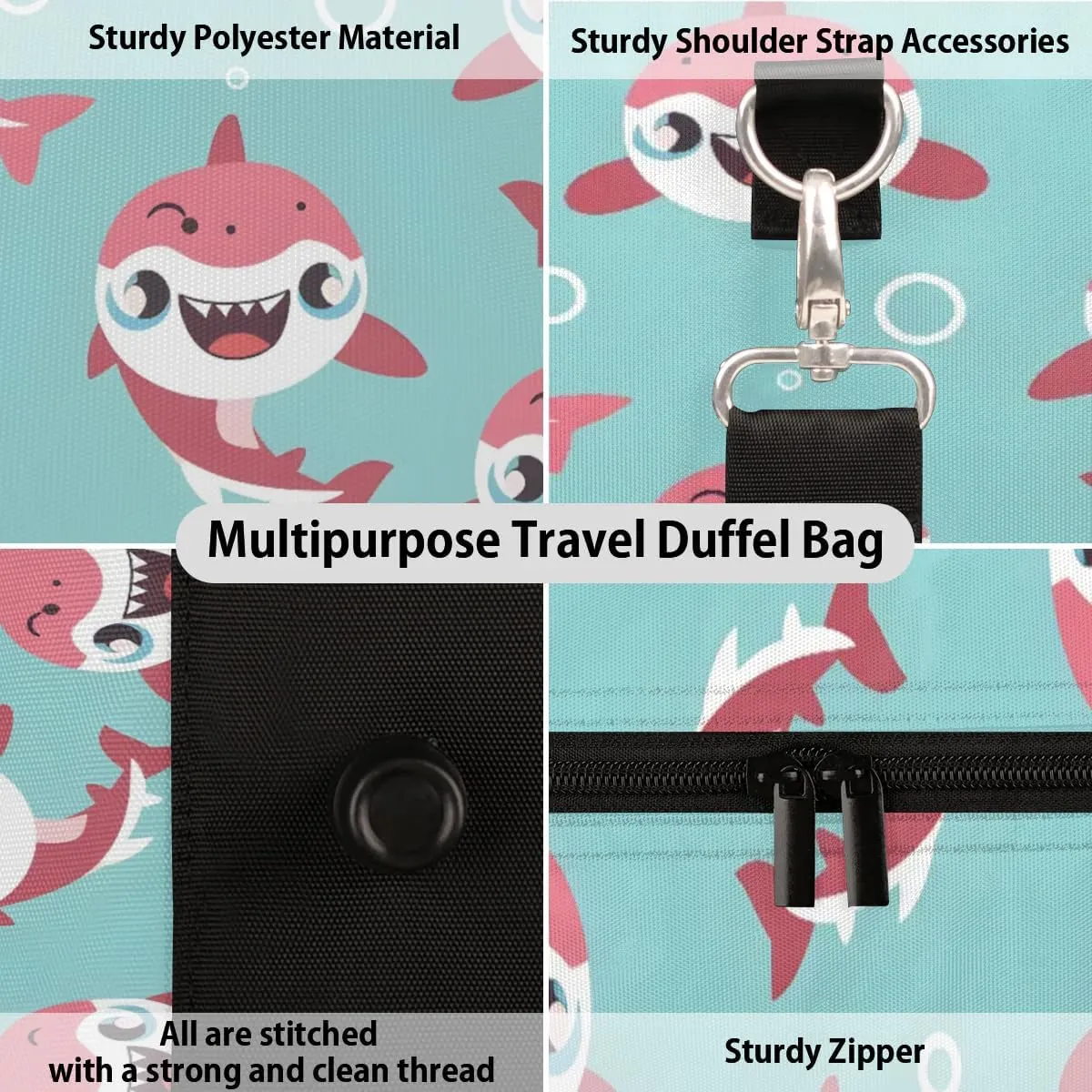Travel Duffel Bag, Shark Ocean Animal Sports Tote Gym Bag Foldable Western Aztec Weekender Bag Carry on Luggage Handle Bag Overnight Shoulder Bag for Women Men,A-779