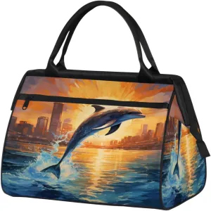 Travel Duffel Bag, Sports Tote Gym Bag, Dolphin Leap Overnight Weekender Bags Carry on Bag for Women Men, Airlines Approved Personal Item Travel Bag for Labor and Delivery