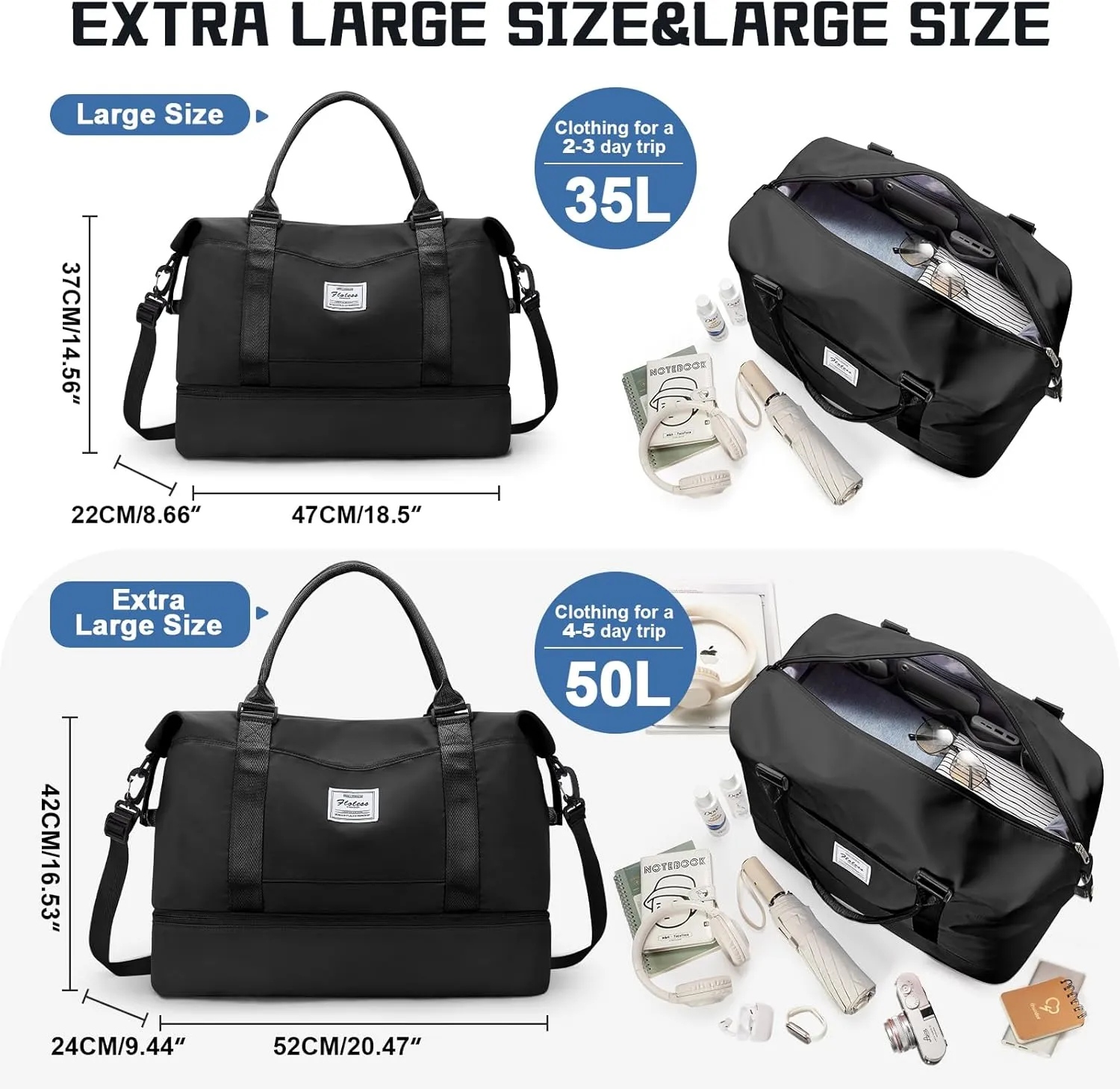 Travel Duffel Bag with Shoes Compartment, Overnight Weekender Bags for Women, Carry on Personal Item Travel Set