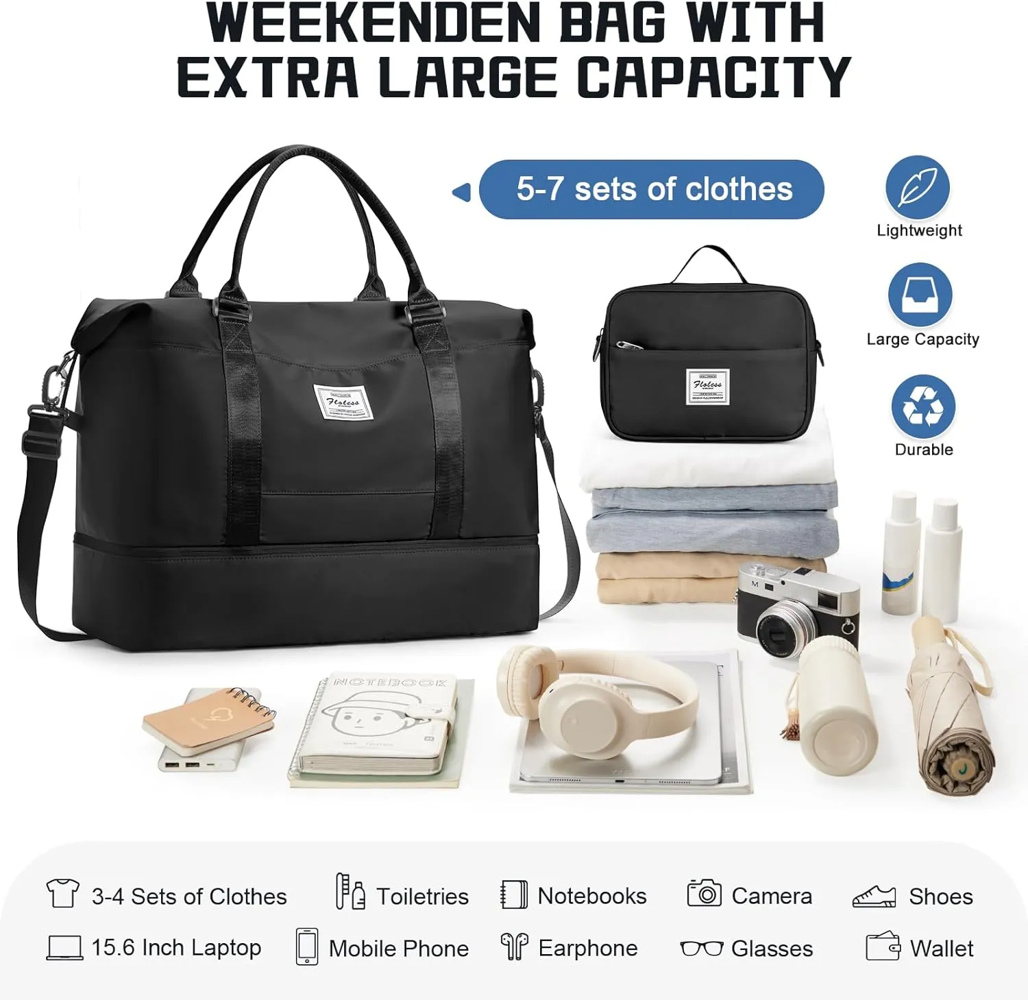 Travel Duffel Bag with Shoes Compartment, Overnight Weekender Bags for Women, Carry on Personal Item Travel Set