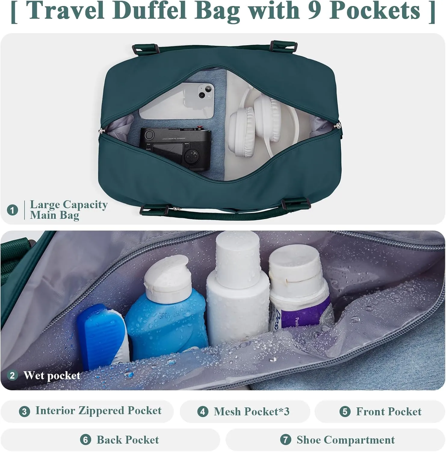 Travel Duffel Bag with Shoes Compartment, Overnight Weekender Bags for Women,Carry on Personal Item Bag,Medium Size