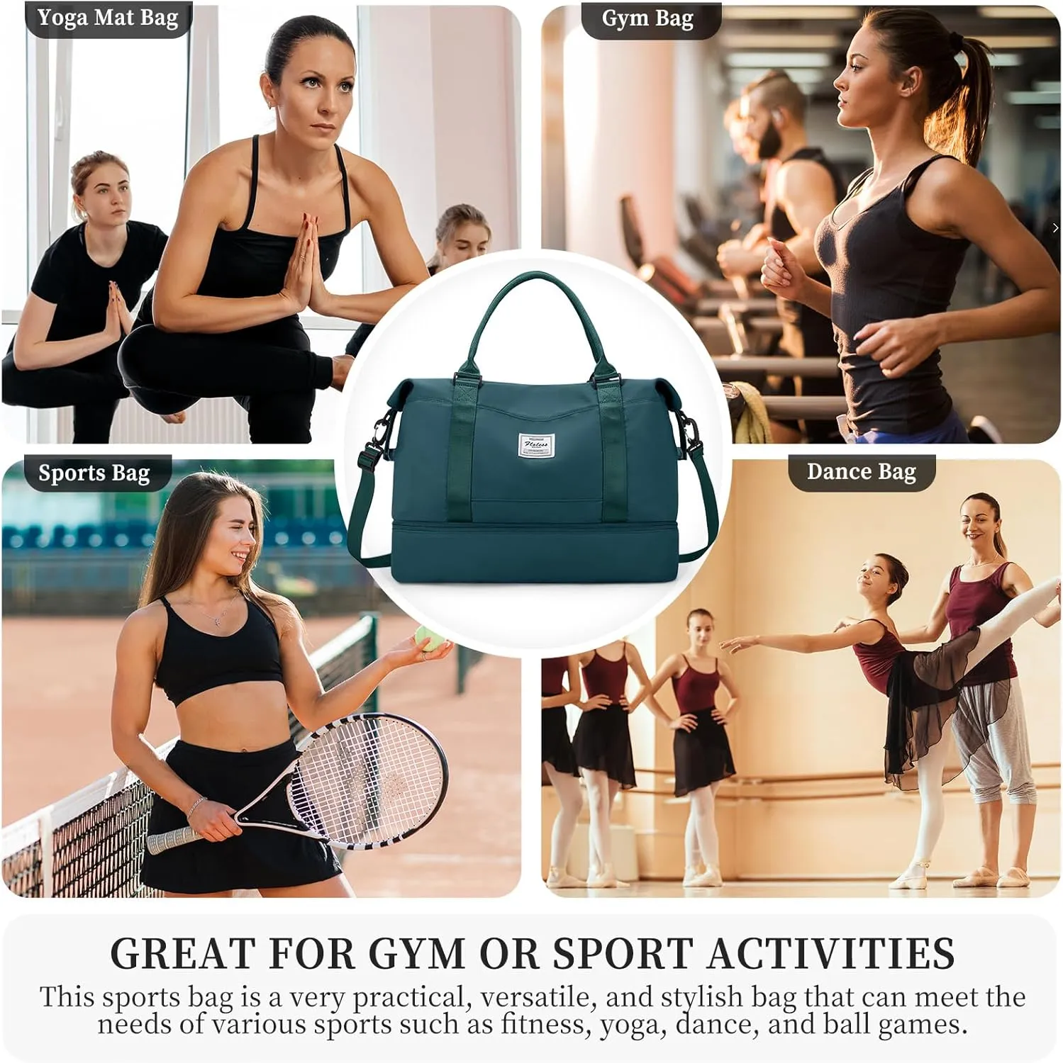 Travel Duffel Bag with Shoes Compartment, Overnight Weekender Bags for Women,Carry on Personal Item Bag,Medium Size