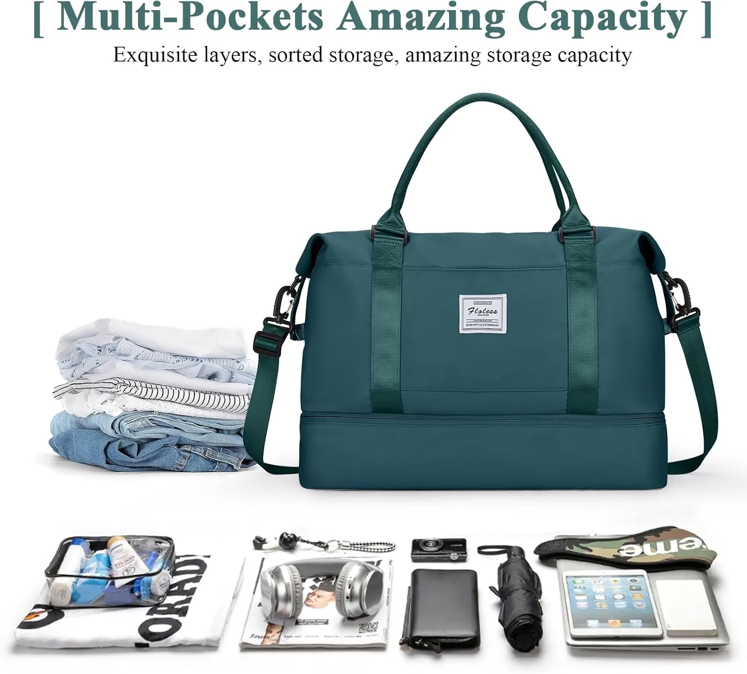 Travel Duffel Bag with Shoes Compartment, Overnight Weekender Bags for Women,Carry on Personal Item Bag,Medium Size