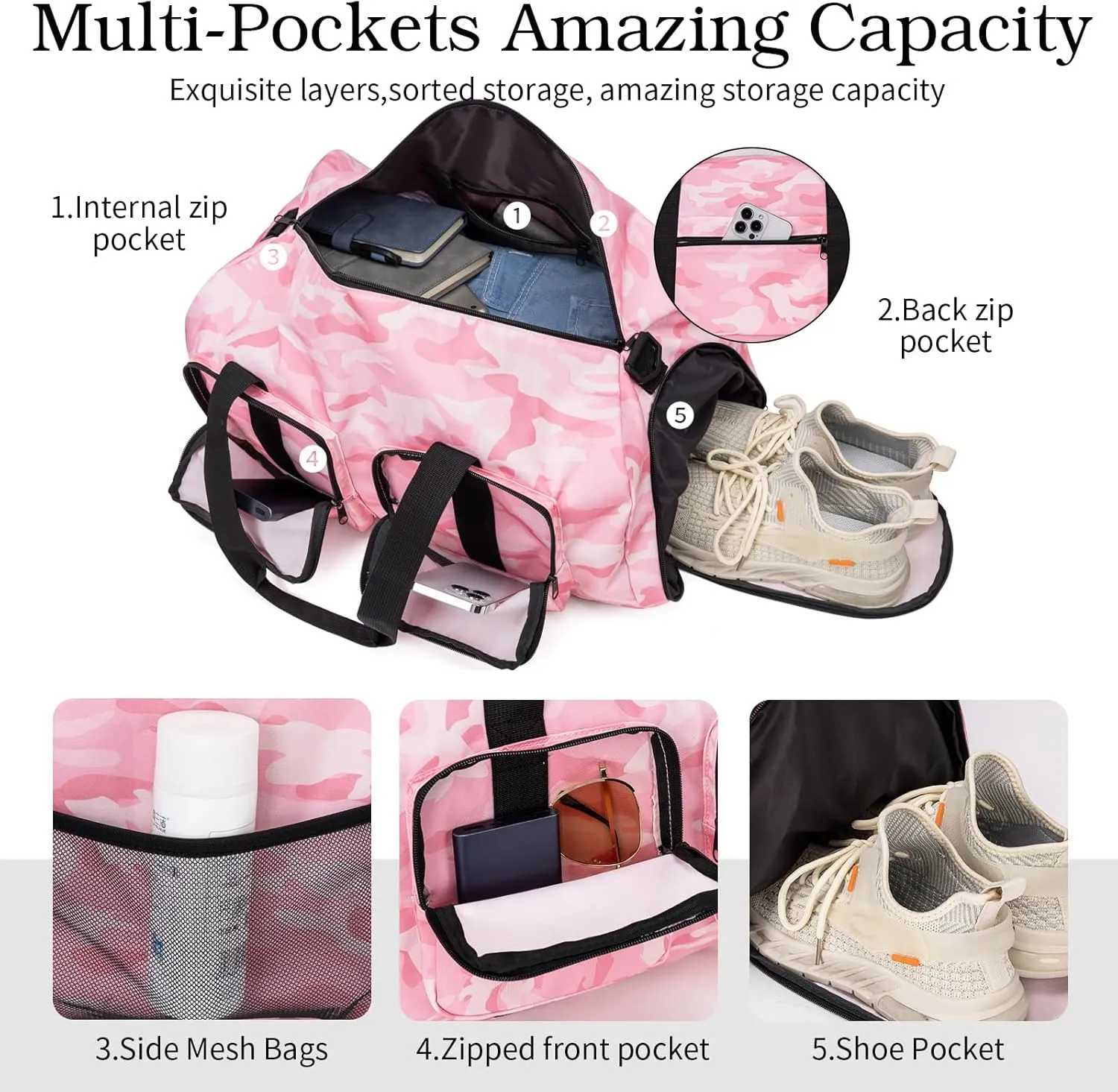 Travel Duffel Bags 40L,Gym Bag, Travel Bag, Duffle Bag Women, Foldable Overnight Weekender Bags for Women & Men with Adjustable Shoulder Strap