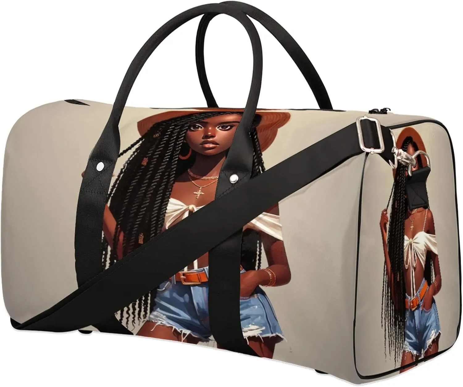 Travel Duffle Bag Africa Black Girl Sports Gym Bags for Women Men Weekender Overnight Bags Waterproof Carry On Tote Bag Workout Bag for Dance Swimming Yoga Hospital