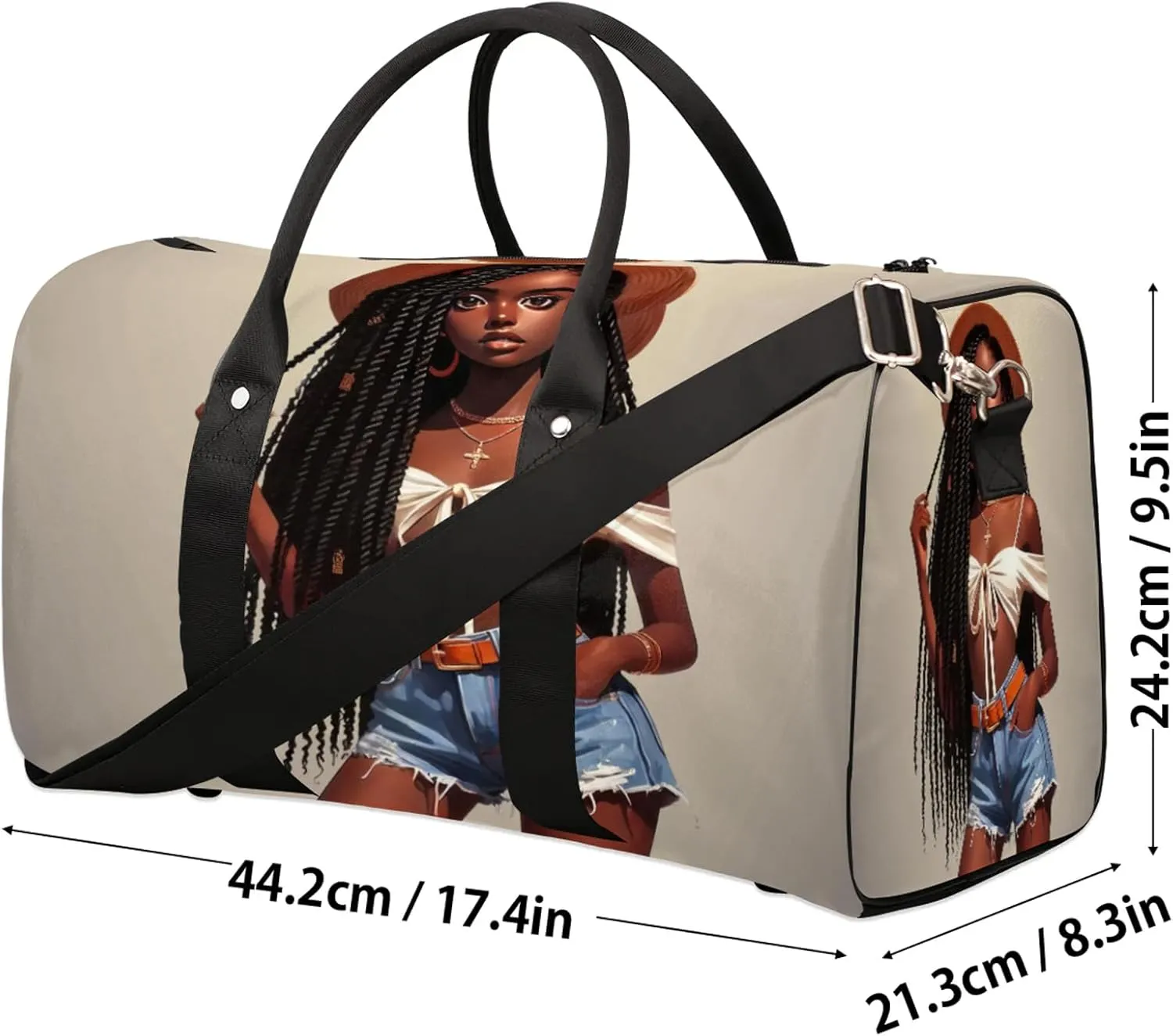Travel Duffle Bag Africa Black Girl Sports Gym Bags for Women Men Weekender Overnight Bags Waterproof Carry On Tote Bag Workout Bag for Dance Swimming Yoga Hospital