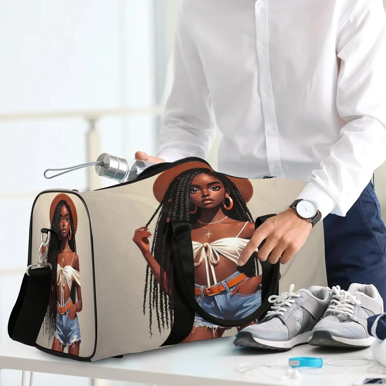 Travel Duffle Bag Africa Black Girl Sports Gym Bags for Women Men Weekender Overnight Bags Waterproof Carry On Tote Bag Workout Bag for Dance Swimming Yoga Hospital