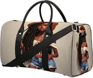 Travel Duffle Bag Africa Black Girl Sports Gym Bags for Women Men Weekender Overnight Bags Waterproof Carry On Tote Bag Workout Bag for Dance Swimming Yoga Hospital