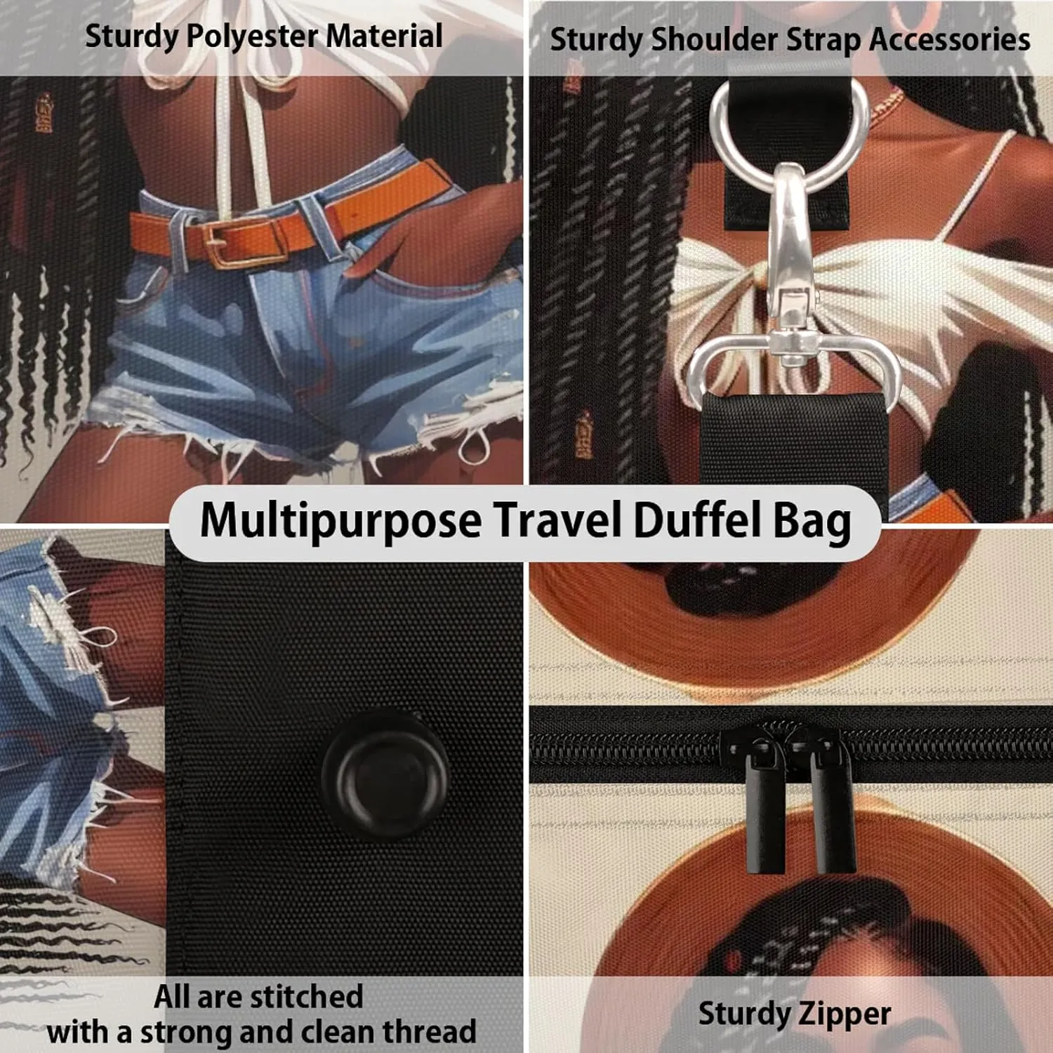 Travel Duffle Bag Africa Black Girl Sports Gym Bags for Women Men Weekender Overnight Bags Waterproof Carry On Tote Bag Workout Bag for Dance Swimming Yoga Hospital