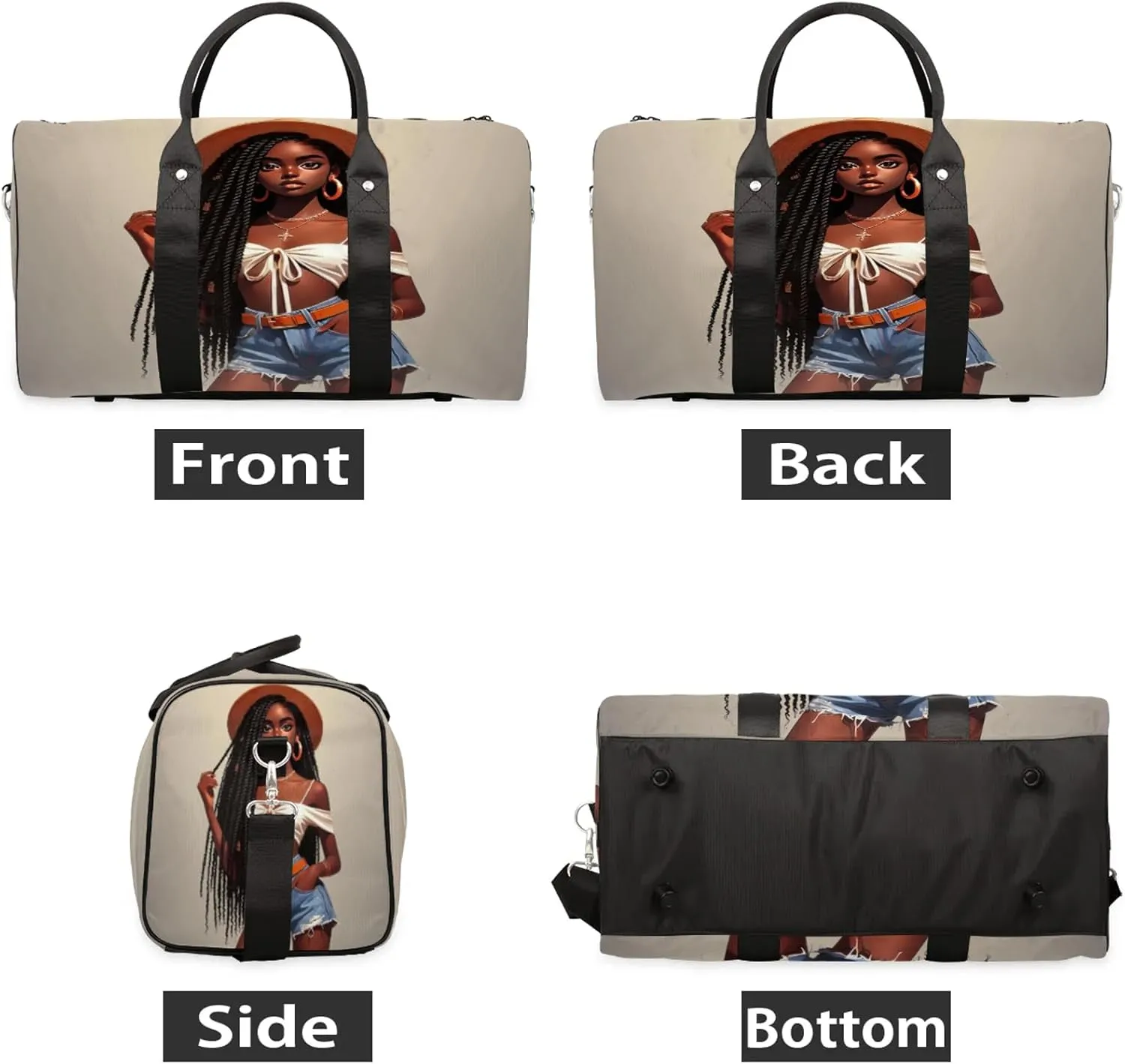 Travel Duffle Bag Africa Black Girl Sports Gym Bags for Women Men Weekender Overnight Bags Waterproof Carry On Tote Bag Workout Bag for Dance Swimming Yoga Hospital