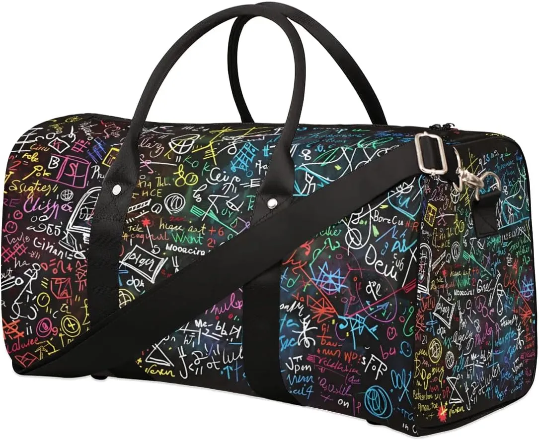 Travel Duffle Bag Colorful Education Abstract English Sports Gym Bag for Women Men Gym Bag Weekender Overnight Bags Waterproof Carry On Tote Bag Workout Bag Dance Swimming Yoga Hospital Maternity Bag