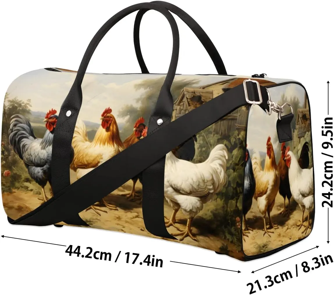 Travel Duffle Bag Farm Chickens Gym Bags for Men Women Travel Duffel Bags with Adjustable Shoulder Strap Carry On Weekender Bag