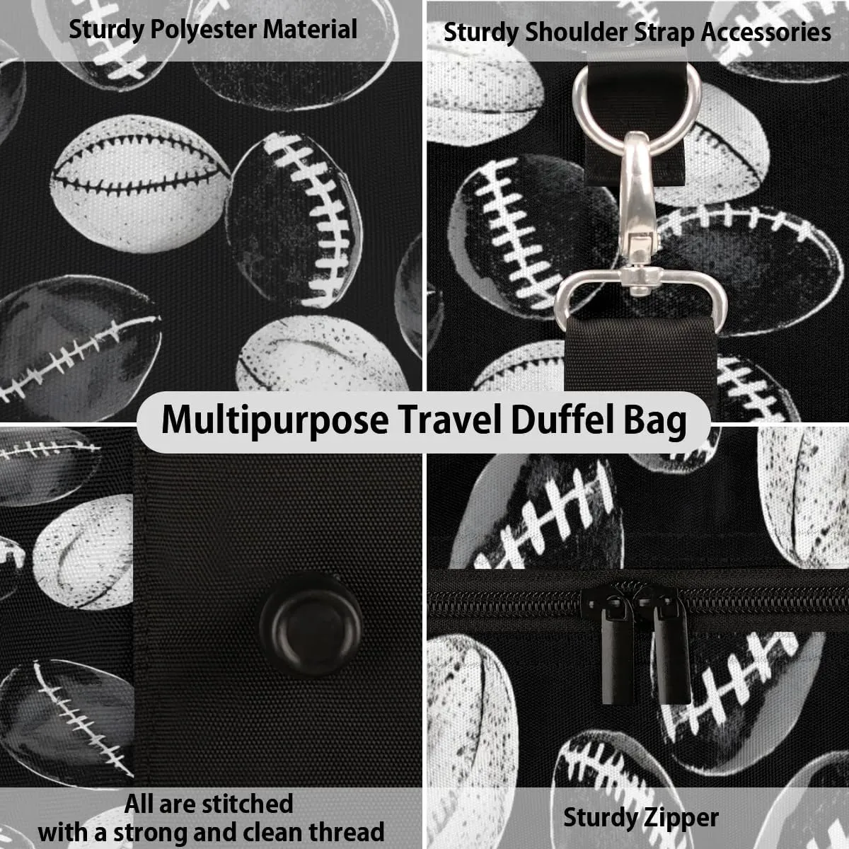 Travel Duffle Bag Football Print Gym Bags for Men Women Travel Duffel Bags with Adjustable Shoulder Strap Carry On Weekender Bag