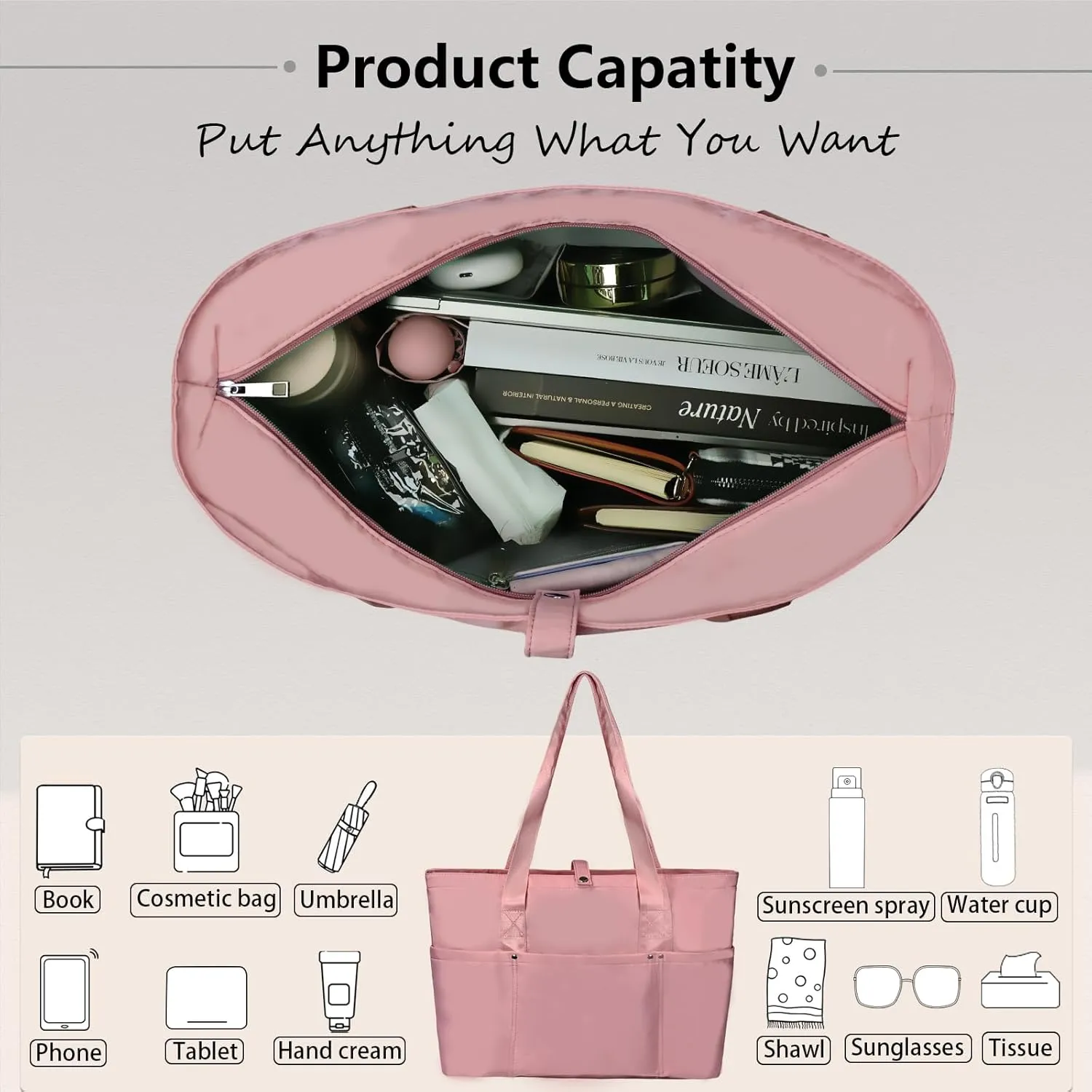 Travel Duffle Bag for Women, Foldable Travel Bag With Zipper Top Handle Handbag Large Shoulder Bag for Gym Tote