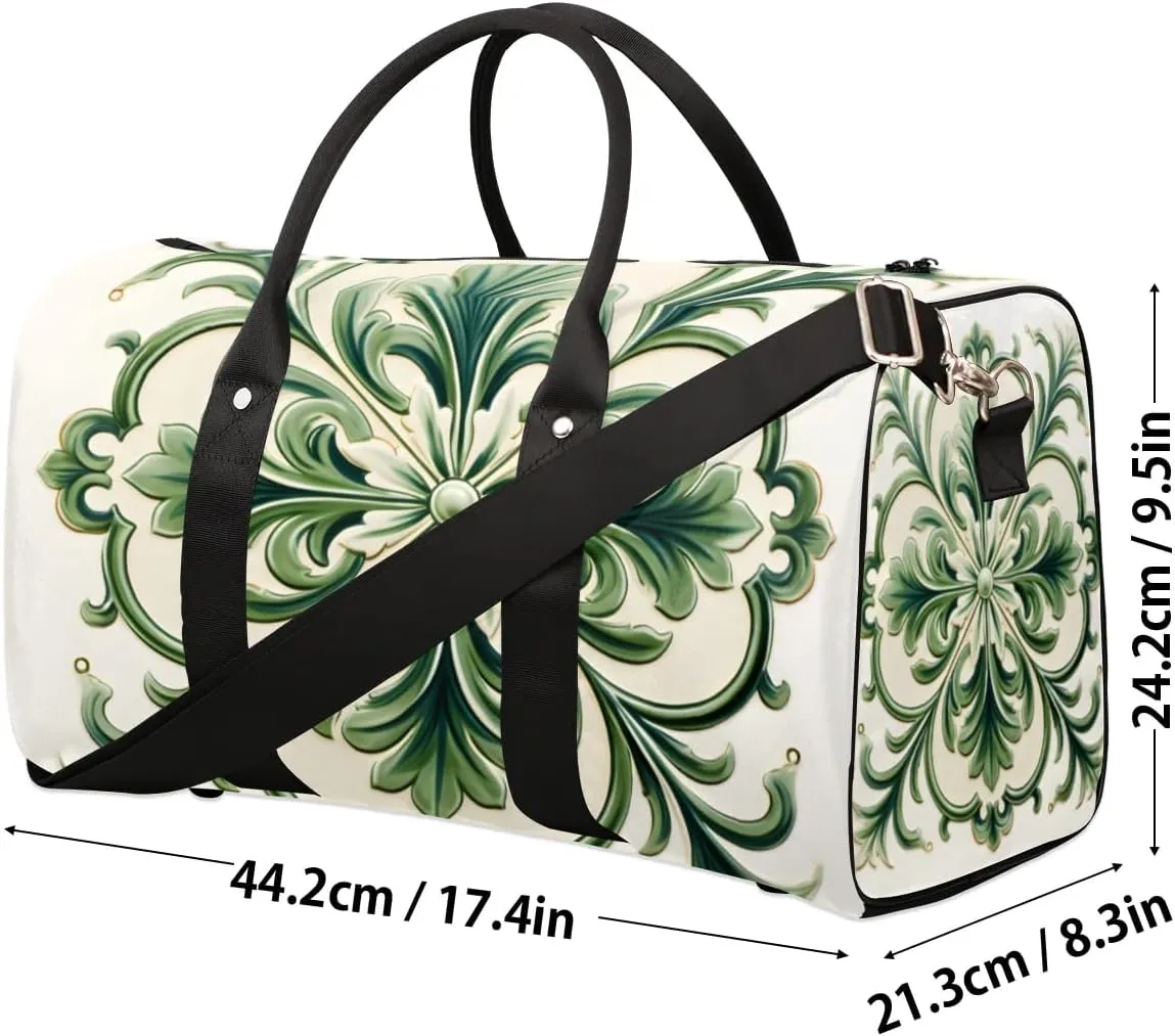 Travel Duffle Bag Green Floral Pattern Gym Bags for Men Women Travel Duffel Bags with Adjustable Shoulder Strap Carry On Weekender Bag