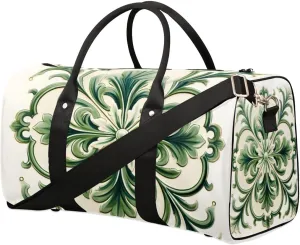 Travel Duffle Bag Green Floral Pattern Gym Bags for Men Women Travel Duffel Bags with Adjustable Shoulder Strap Carry On Weekender Bag