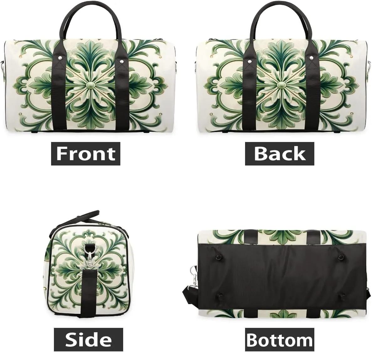 Travel Duffle Bag Green Floral Pattern Gym Bags for Men Women Travel Duffel Bags with Adjustable Shoulder Strap Carry On Weekender Bag