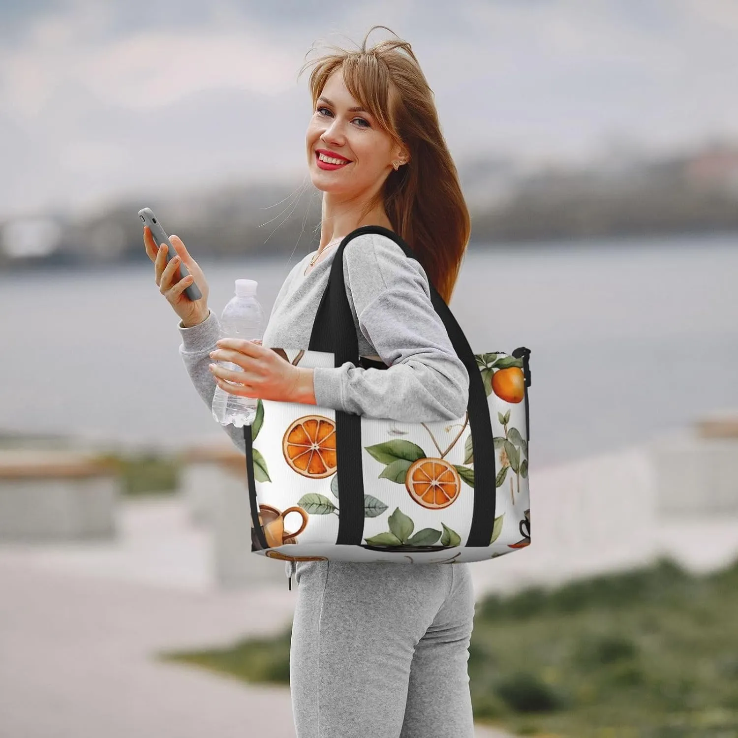 Travel Duffle Bag Orange Coffee Weekender Overnight Bags Luggage Bag for Women Men Waterproof Sports Gym Bag Hand Bag with Shoulder Strap