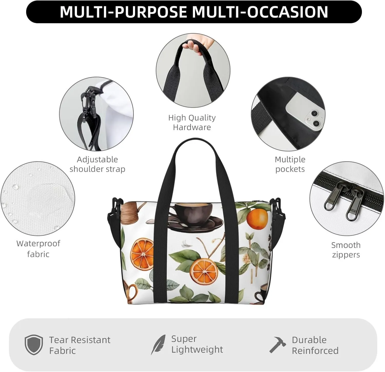 Travel Duffle Bag Orange Coffee Weekender Overnight Bags Luggage Bag for Women Men Waterproof Sports Gym Bag Hand Bag with Shoulder Strap