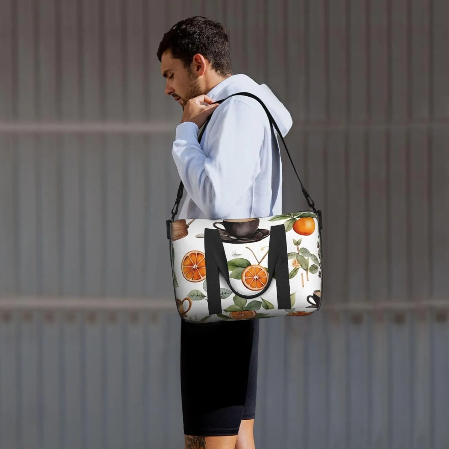 Travel Duffle Bag Orange Coffee Weekender Overnight Bags Luggage Bag for Women Men Waterproof Sports Gym Bag Hand Bag with Shoulder Strap