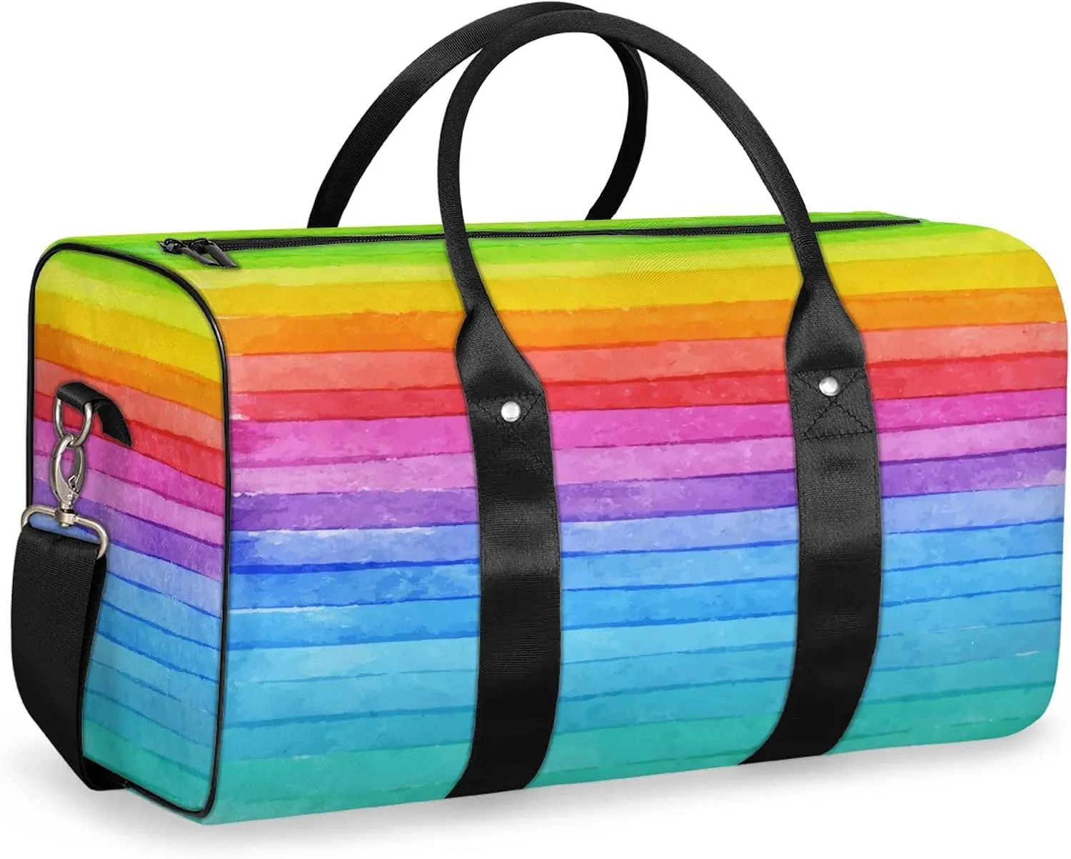 Travel Duffle Bag Rainbow Stripe Texture Sports Gym Bags for Women Men Weekender Overnight Bags Waterproof Carry On Tote Bag Workout Bag for Dance Swimming Yoga Hospital