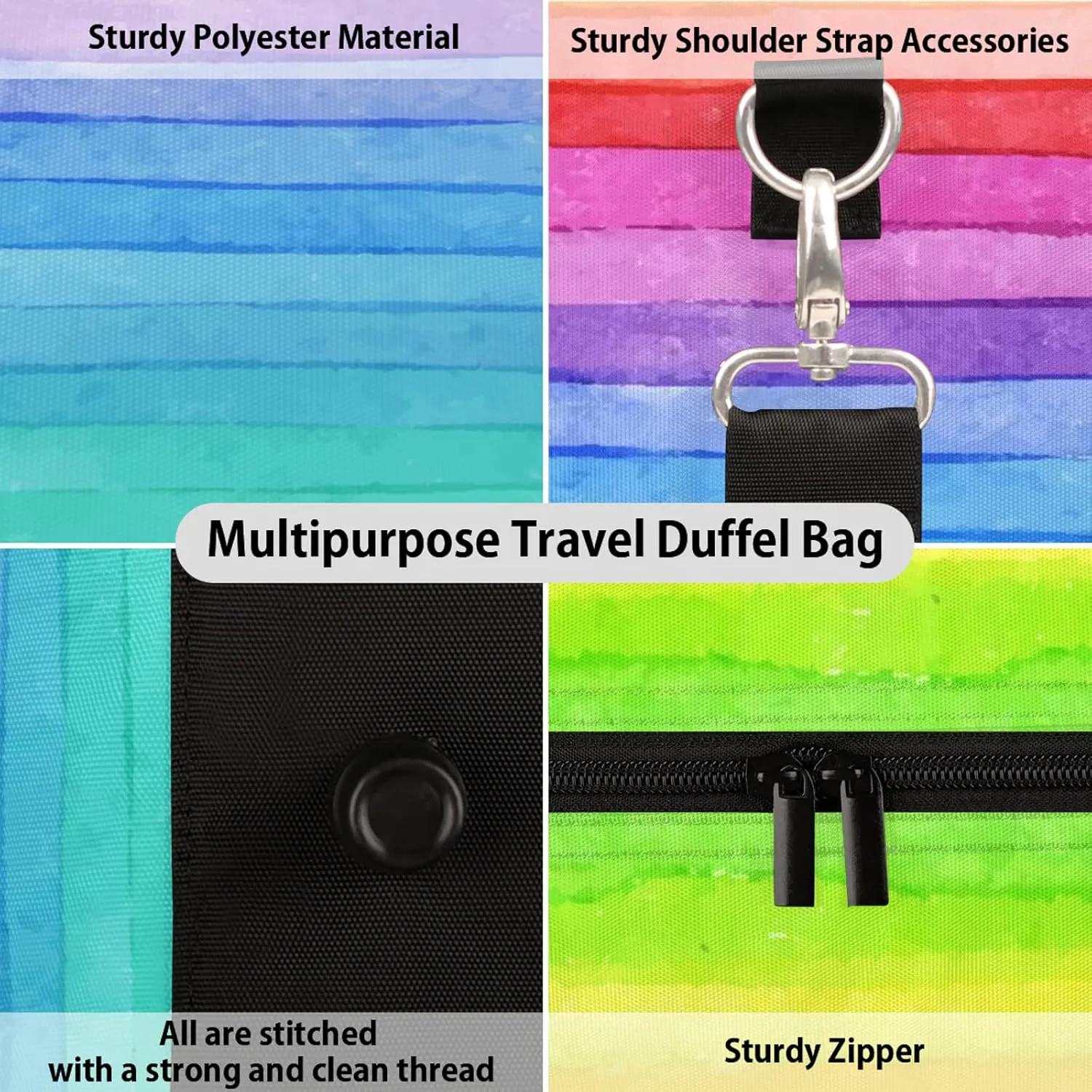 Travel Duffle Bag Rainbow Stripe Texture Sports Gym Bags for Women Men Weekender Overnight Bags Waterproof Carry On Tote Bag Workout Bag for Dance Swimming Yoga Hospital