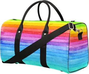 Travel Duffle Bag Rainbow Stripe Texture Sports Gym Bags for Women Men Weekender Overnight Bags Waterproof Carry On Tote Bag Workout Bag for Dance Swimming Yoga Hospital