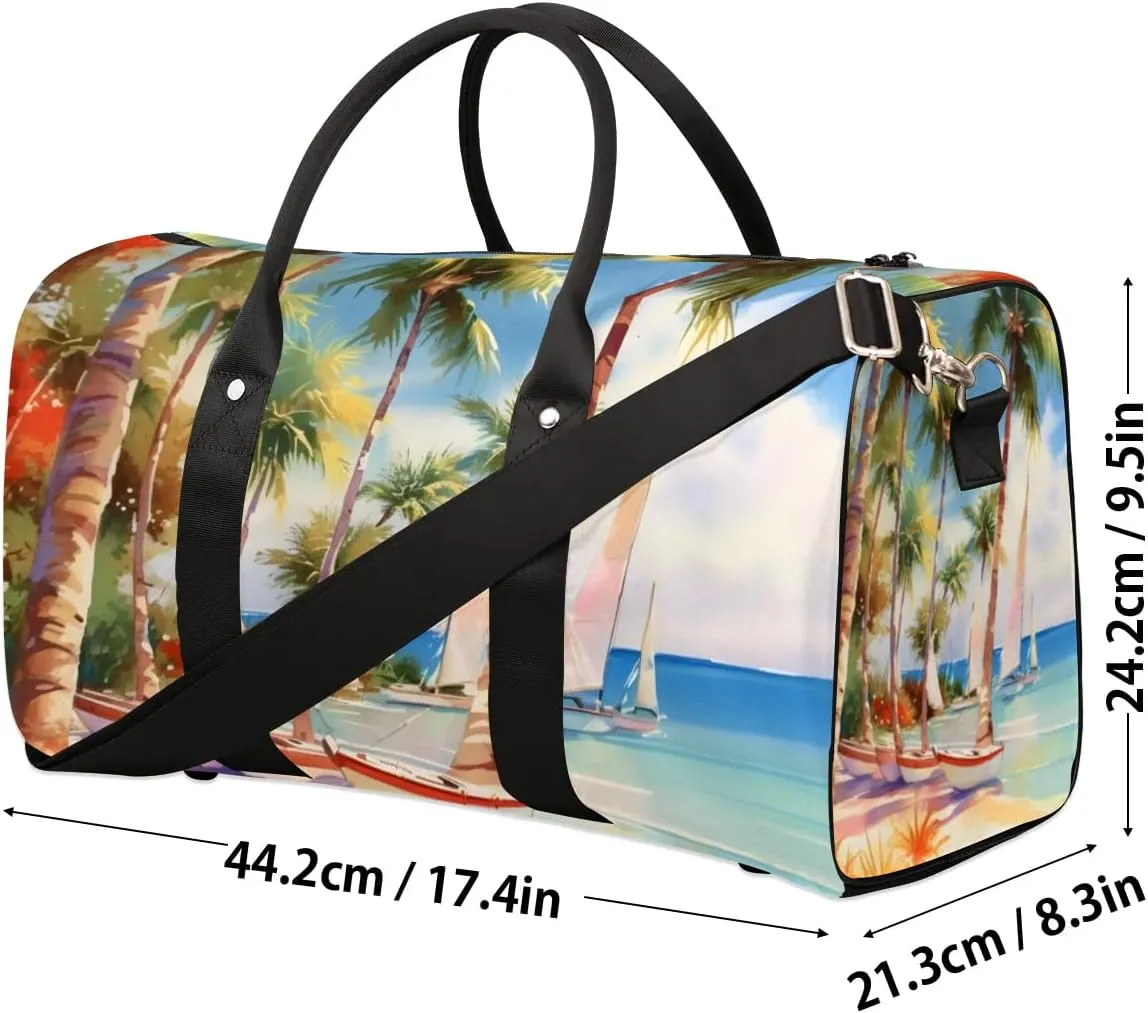 Travel Duffle Bag Seaside Coconut Tree Gym Bags for Men Women Travel Duffel Bags with Adjustable Shoulder Strap Carry On Weekender Bag
