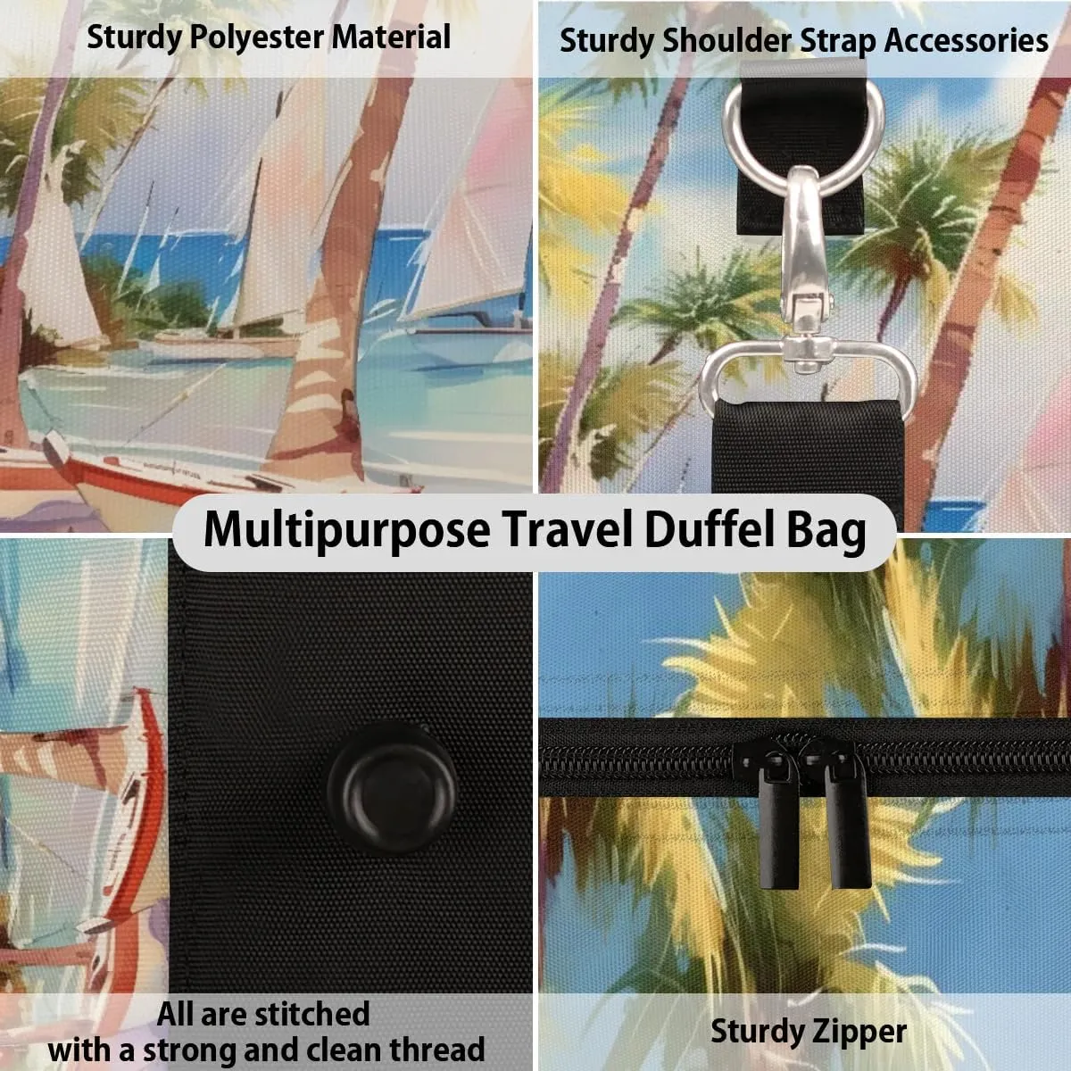 Travel Duffle Bag Seaside Coconut Tree Gym Bags for Men Women Travel Duffel Bags with Adjustable Shoulder Strap Carry On Weekender Bag