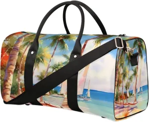 Travel Duffle Bag Seaside Coconut Tree Gym Bags for Men Women Travel Duffel Bags with Adjustable Shoulder Strap Carry On Weekender Bag