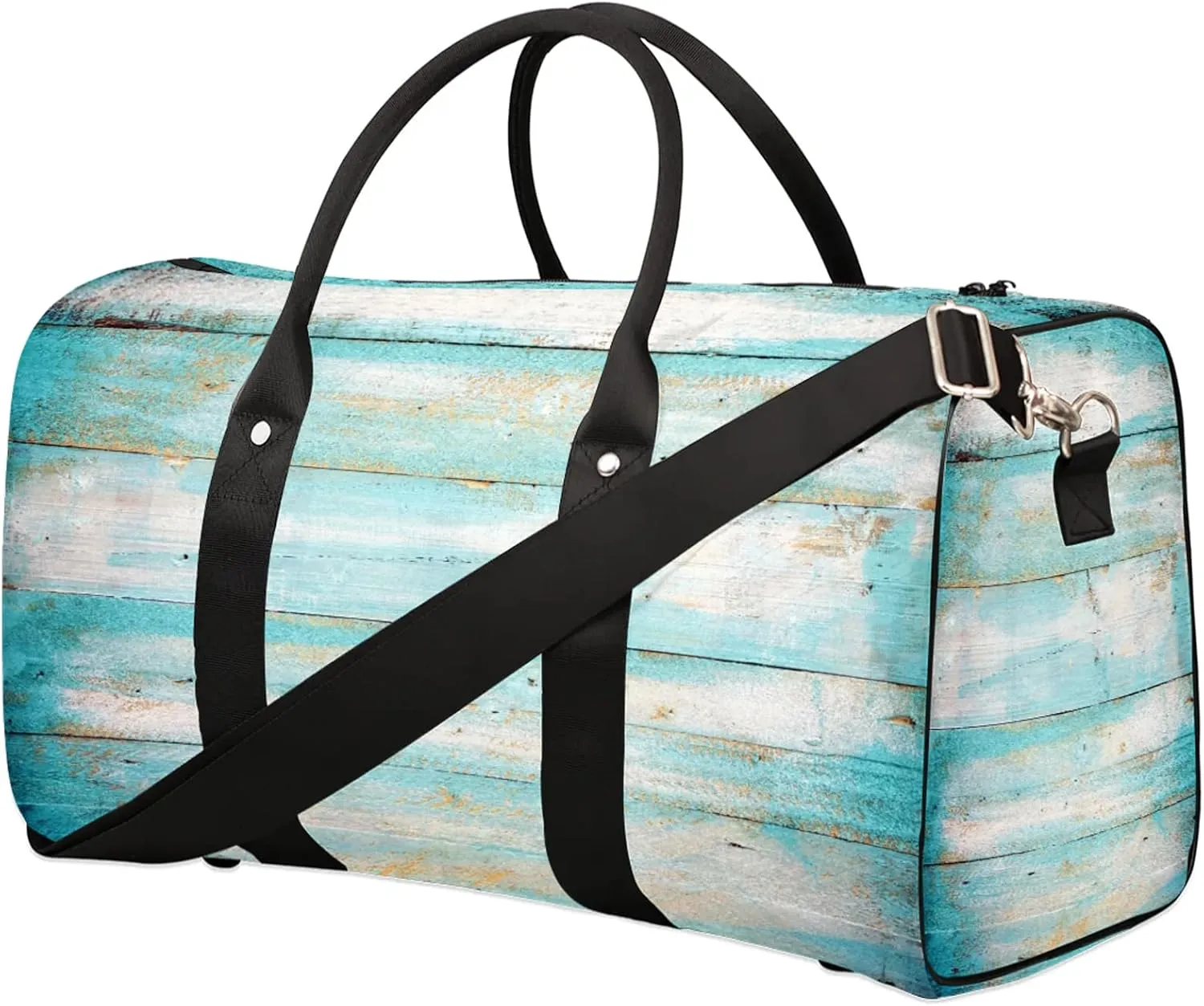 Travel Duffle Bag Wood Modern Teal Sports Gym Bags for Women Men Weekender Overnight Bags Waterproof Carry On Tote Bag Workout Bag for Dance Swimming Yoga Hospital