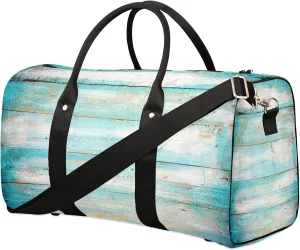 Travel Duffle Bag Wood Modern Teal Sports Gym Bags for Women Men Weekender Overnight Bags Waterproof Carry On Tote Bag Workout Bag for Dance Swimming Yoga Hospital