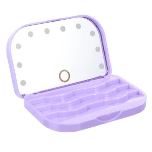 Travel Eyelash Organizer Led Light Mirror False Lash Storage Case Compact