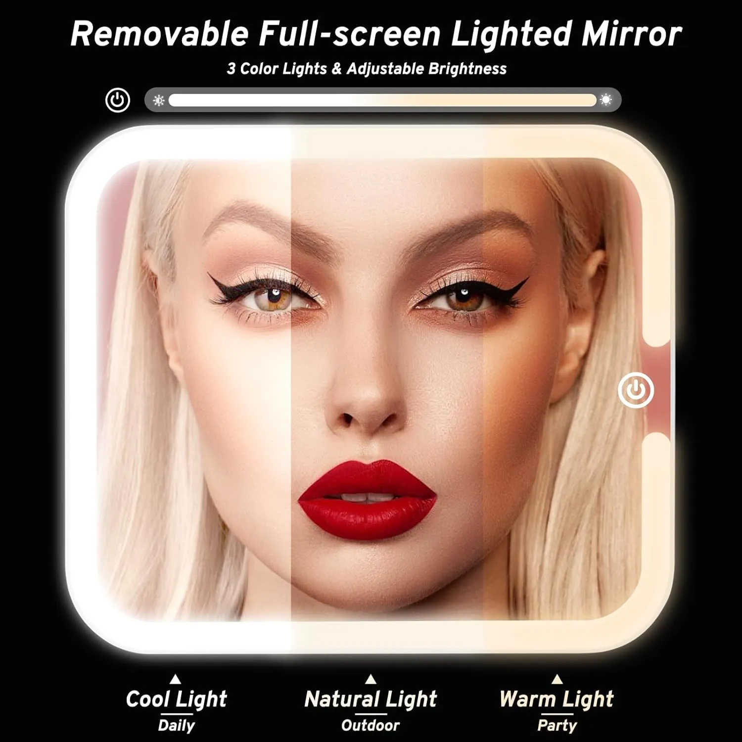 Travel Makeup Bag Cosmetic Organizer Bag with Large Magnetic Removable Lighted Mirror, Makeup Case with Mirror and Lights 3-Color Modes Adjustable Brightness 360° Angle, Makeup Travel Train Case Gift
