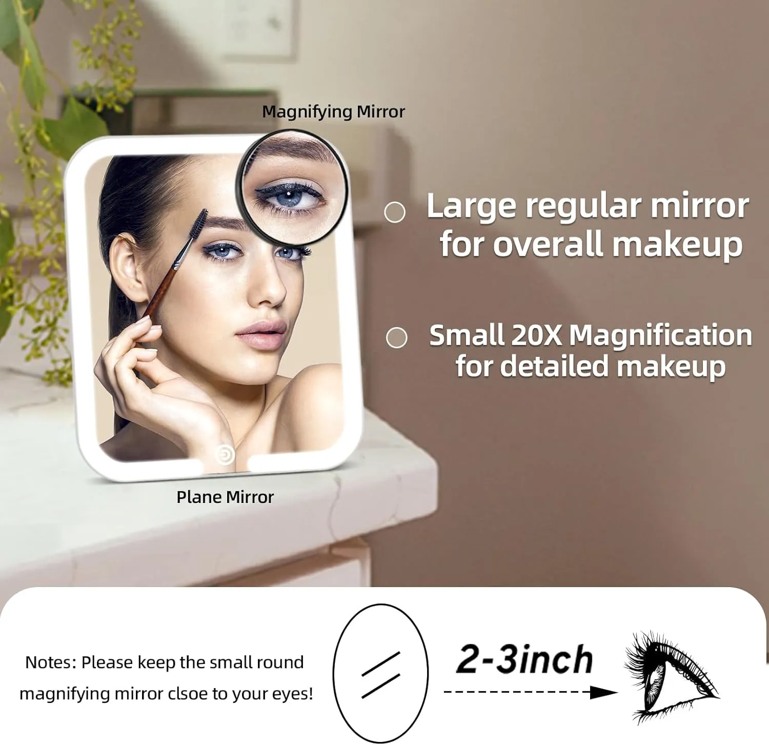 Travel Makeup Bag Cosmetic Organizer Bag with Large Magnetic Removable Lighted Mirror, Makeup Case with Mirror and Lights 3-Color Modes Adjustable Brightness 360° Angle, Makeup Travel Train Case Gift