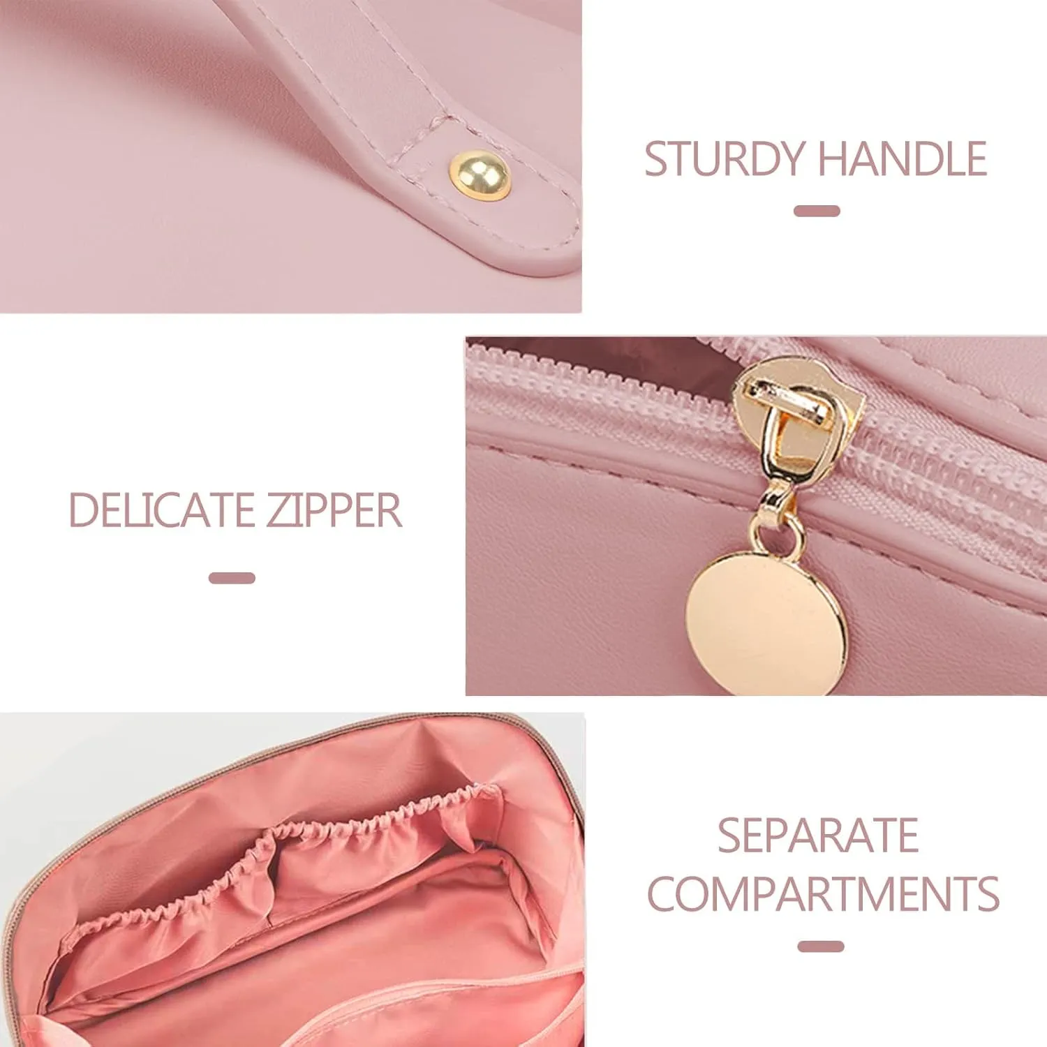 Travel Makeup Bag, Large Opening for Easy Access Cosmetic Bag, Large Capacity Lay Flat Makeup Bag for Women Girl Travelling Waterproof Makeup Bag Pink