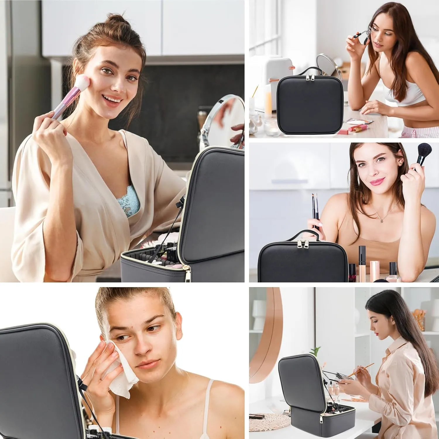 Travel Makeup Bag with LED Mirror and Light Travel Makeup Case Cosmetic Organizer Portable Cosmetic Brush Organizer Bag with Adjustable Dividers for Cosmetics Makeup Brushes Toiletry (Black)
