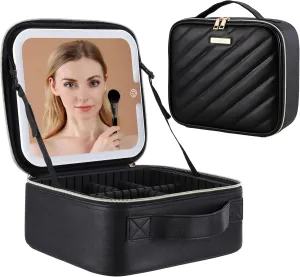 Travel Makeup Bag with Led Mirror, Portable Makeup Train Case Led Makeup Organizer Ideal Gifts for Mother Women Girls